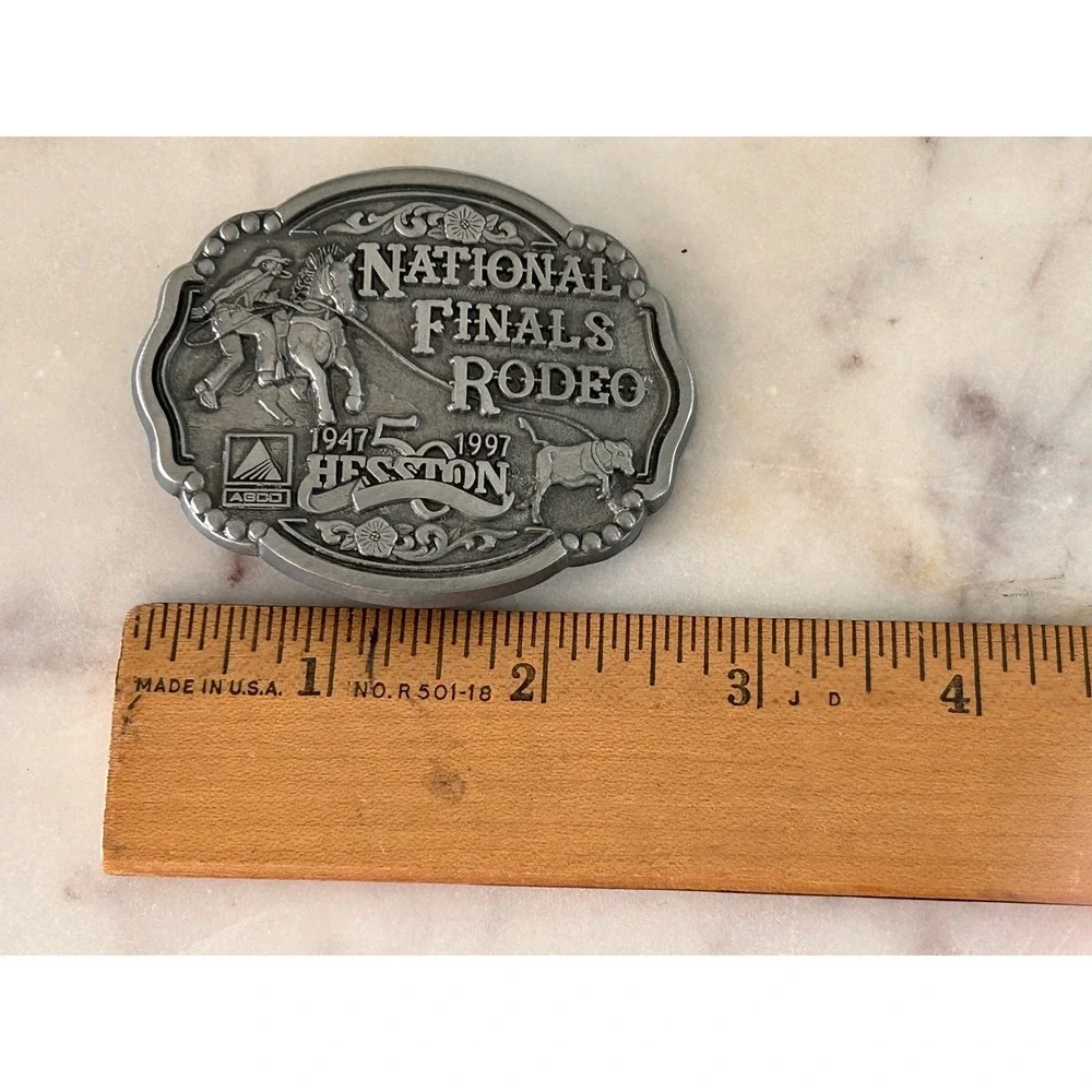 1997 Hesston National Finals Rodeo Belt Buckle 50th Anniversary NFR Miniature